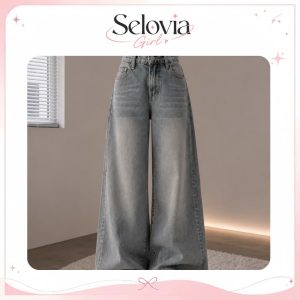 Quần Jean Nữ Ống Suông Rộng Cạp Cao Wash Xám Selovia Girl - Thời Trang Hàn Quốc